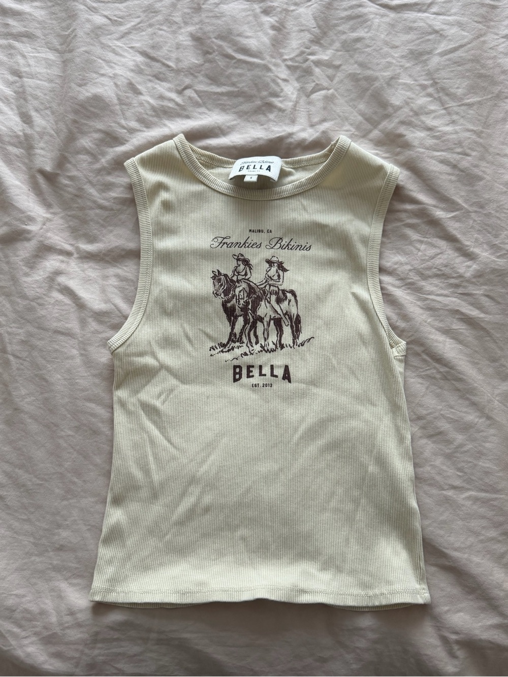 Frankie’s bikinis x Bella hadid Ribbed Tank with Cowboy Graphic - Cream